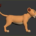 Cartoon Lion Cub 3D Model With Orange Fur Red Tail Tip Standing On Black Surface 3d model