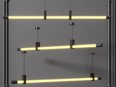 Modern Linear Pendant Light Fixtures With Black Metal Brackets And LED Strip Illumination 3d model