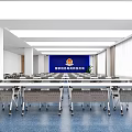 Tax Service Office Interior With Blue Wall Service Counters Computers Stools And Digital Displays
