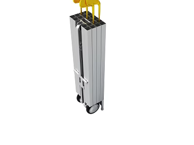 Silver Metal Transport Cart With Yellow Handle And Rolling Wheels 3d model