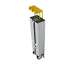 Silver Metal Transport Cart With Yellow Handle And Rolling Wheels