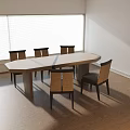 Modern Minimalist Wooden Dining Table Set With Six Matching Chairs For Sunlit Home Dining Area