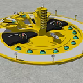 Yellow Circular Outdoor Playground Amusement Equipment With Central Tower Green Components And Black Platforms