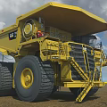 Large Yellow CAT Mining Dump Truck with Big Wheels and Worker at Mining Site 3d model