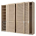 Modern Light Wood Wardrobe With Slatted Doors And Multiple Internal Storage Compartments 3d model