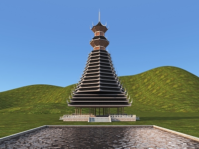 Copper Drum Tower Dong Zhai Drum Tower Dong Drum Tower Su 3d model