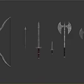 Medieval Historical Weapons Collection Including Bow Arrows Swords Axe And Dagger