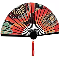 Traditional Decorative Ornament Set With Colorful Patterned Hand Fan And Red Tassel