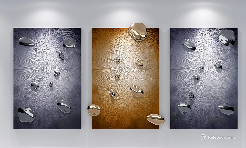 Modern Wall Decor With Metallic Irregular Shapes And Multi Colored Panels 3d model