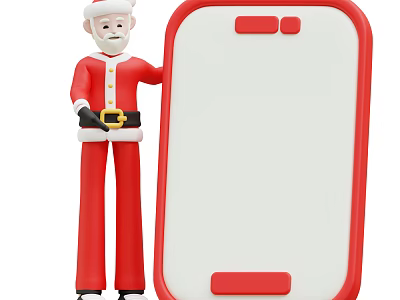 Festive Game Anime Santa Claus Character Standing With Red Framed White Display Board 3d model