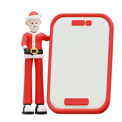 Festive Game Anime Santa Claus Character Standing With Red Framed White Display Board 3d model