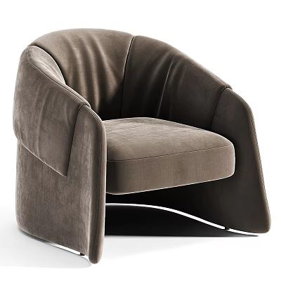 Modern Brown Velvet Armchair With Curved Armrests And Sleek Base Design 3d model