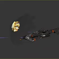 Futuristic Spaceship With Yellow Thruster Flames And Dark Metallic Design Details