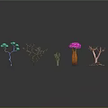 Unique Colorful Plants Displaying Mushroom Shaped Forms Branched Stems And Root Systems