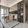 Elegant Modern Dining Living Room Interior With Dining Table Chairs Chandelier And Wine Cabinet