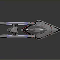 Futuristic Science Fiction Spaceship Model With Sleek Design And Blue Thrusters