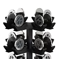 Sports Equipment Multi Tier Storage Rack with Black Design and Silver Helmets