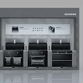 Modern Display Shelf Showcasing Smart Kitchen Appliances With Multiple Black Ovens 3d model