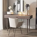 Modern Vanity Table Interior With Round Mirror Glass Vases And Wooden Chair