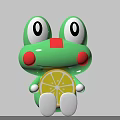 Green Cartoon Frog Doll with Big Eyes Red Cheeks Red Nose holding Lemon Slice