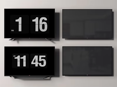 Modern Flat Screen TVs Featuring Digital Time Display And Black Screen Modes 3d model