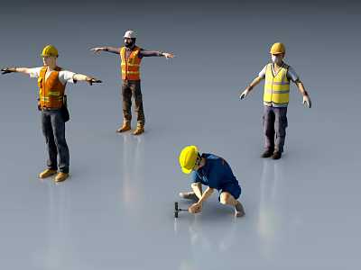 Construction Workers In Safety Helmets And Reflective Vests Working On Construction Site 3d model
