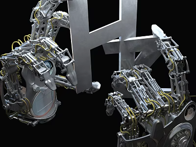Intelligent Machine Featuring Robotic Arms Precision Metal Components and Mechanical Joints 3d model