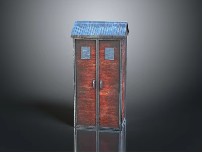 Red Small House Shaped Cabinet With Blue Roof Double Doors And Windows 3d model