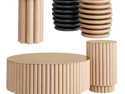 Modern Minimalist Coffee Table Design With Ribbed Wooden Legs Round Top And Neutral Tones 3d model