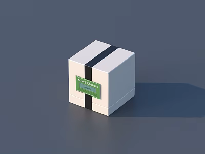 Decorative Ornament Set With White Cube Box Black Stripes Green Label And Black Sesame Text 3d model