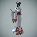 Woman in Traditional Kimono with Horns White Skin Red Eyes and Smoking Pipe
