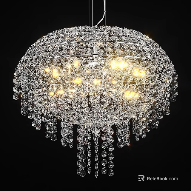 Elegant Sparkling Crystal Chandelier Featuring Hanging Crystals And Illuminated Lights 3d model 