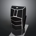 Modern Electronic Speaker With Black Body And Silver Geometric Trim Design