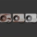 Three Air Conditioner Fans Arranged From Left To Right As Rusty Red Rusted White And Clean White