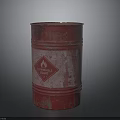 Rusty Red Metal Drum Equipment With Flammable Label And Worn Surface