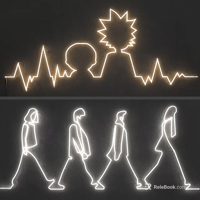 Neon Style Decorative Lights With Line Design Human Silhouette And ECG Waveform 3d model 