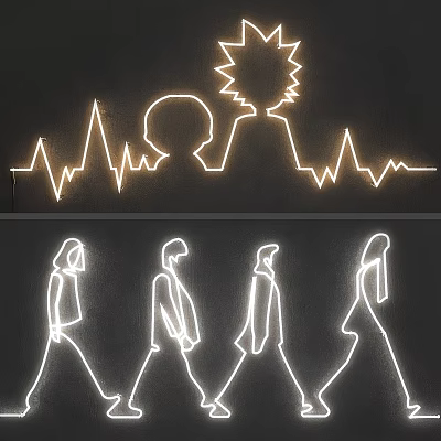 Neon Style Decorative Lights With Line Design Human Silhouette And ECG Waveform 3d model
