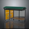 Bus Stop Shelter With Green Roof Orange Billboard And Wooden Bench