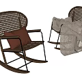 Rattan Leisure Rocking Chair With Pink Cushion Black Metal Frame And Geometric Pattern Blanket