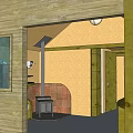 Wooden House Interior Design With Wooden Walls Stove And Warm Lighting