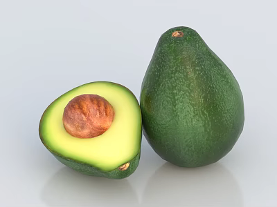 Fresh Green Avocado Whole and Halved with Seed and Creamy Flesh 3d model