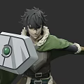 Game Movie Character Gray Hair Green Cloak Holding Shield With Green Gem And Brown Outfit