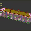Row House Residential Building Model With Multiple Windows And Roof Chimneys