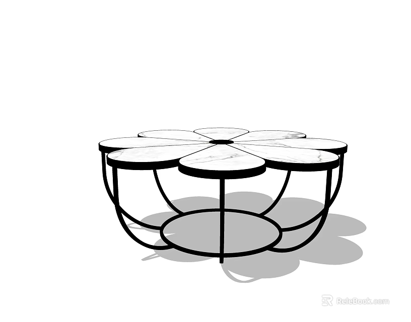 Modern Petal Shaped Coffee Table With Multiple Round Tabletop And Black Metal Frame 3d model