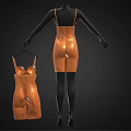 Orange Shiny Leotard Displayed On Black Mannequin With Smaller Hanger Version