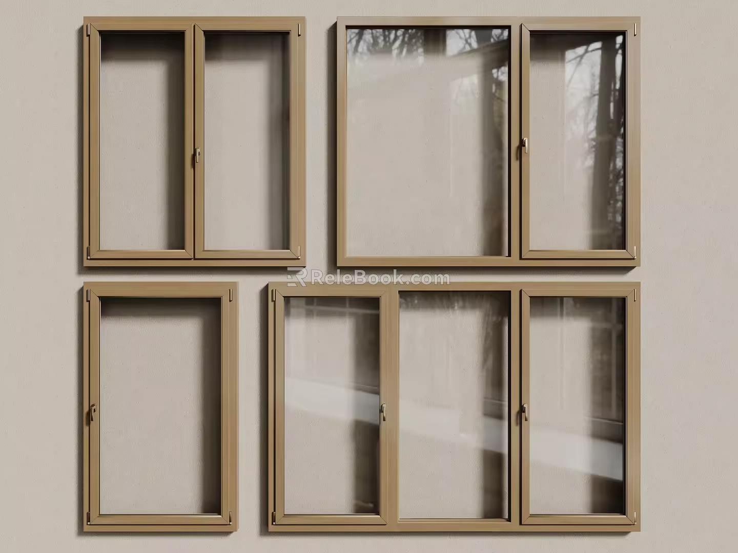 modern log window wooden window floor to ceiling window casement window 3d model