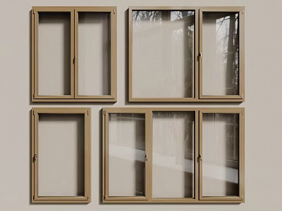 modern log window wooden window floor to ceiling window casement window 3d model