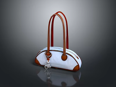 Stylish White Handbag With Brown Handles Textured Surface And Small Charm For Daily Use 3d model