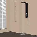 Contemporary Beige Bathroom Interior With Illuminated Niches And Streaming Shower Head