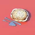 Delicious Fruit Pie On Decorative Plate With Pie Server And Knife On Red Background